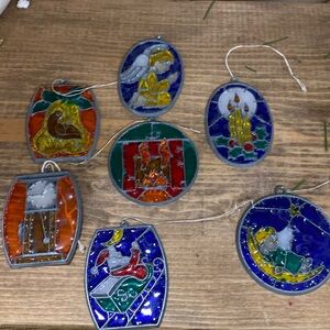 Lot Vtg Stained Glass Style Suncatcher Christmas Ornaments Makit Bakit